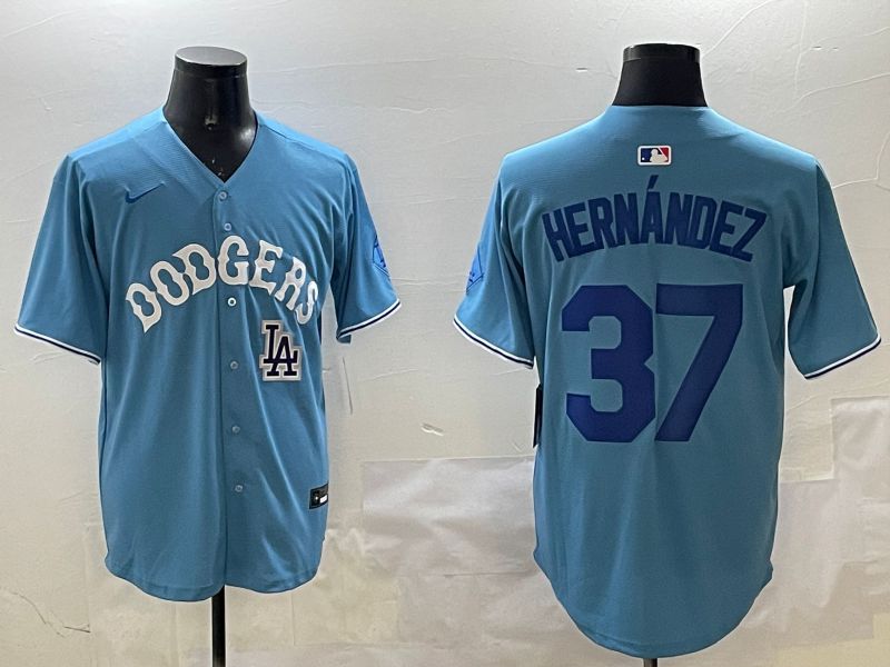Men Los Angeles Dodgers #37 Hernandez Light Blue Joint Name 2025 Nike MLB Jersey style 12->los angeles dodgers->MLB Jersey